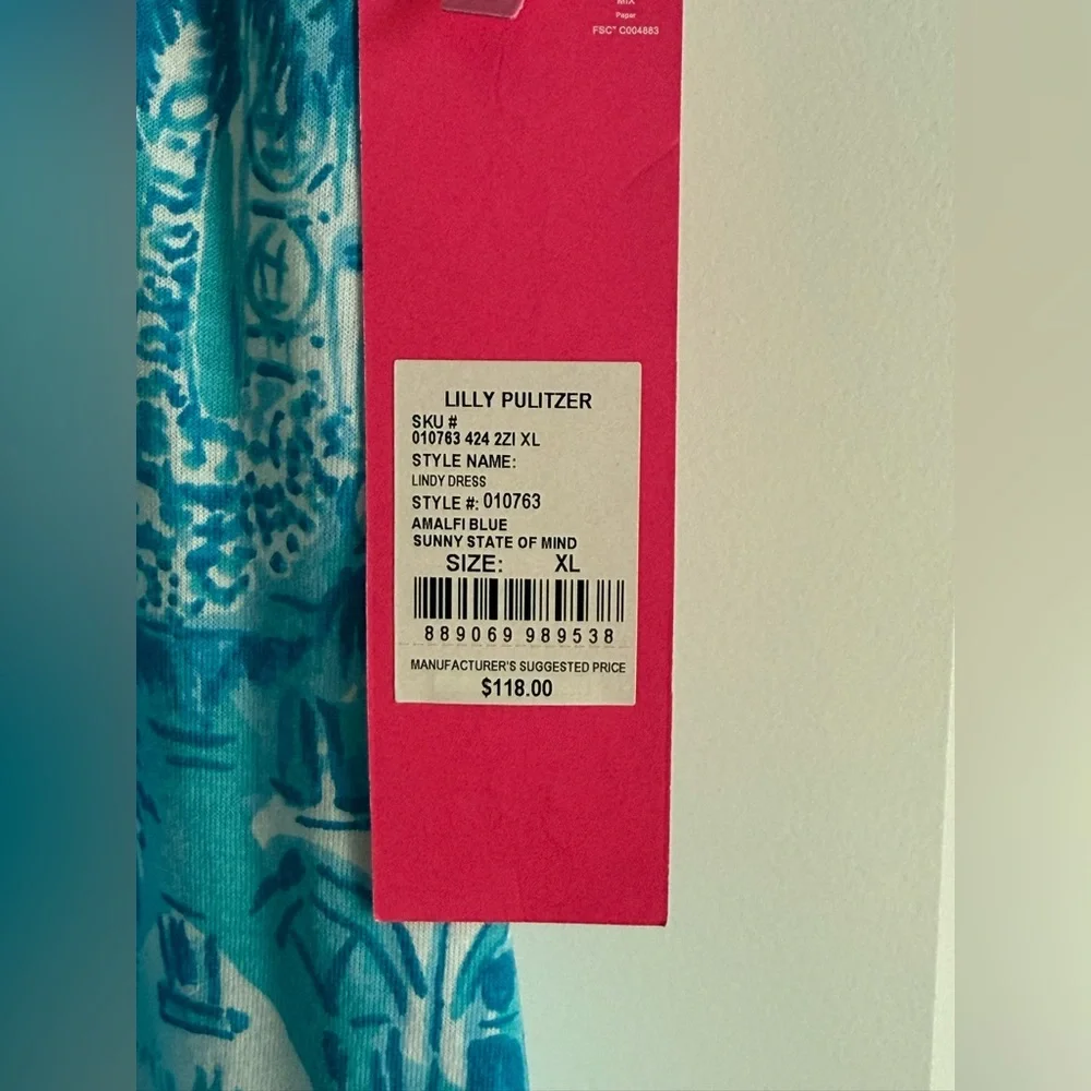 Lilly Pulitzer Lindy Dress Amalfi Blue Sunny State Of Mind Sleeveless NWT XL - Picture 3 of 4